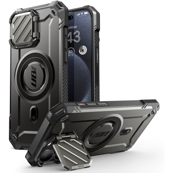CASE UB Mag XT för iPhone 15 Pro Case 6.1" med cover, [kompatibelt med MagSafe] Heavy Duty Rugged Case med Buil Black