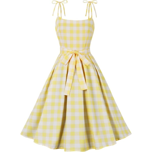 Vintage 1950-talets Rockabilly Polka Dots Audrey Hepburn Swing Tea Cap-Sleeve Klänning Cocktail 50-tal 60-tal Födelsedagsfest Klänning Gul XX-Large