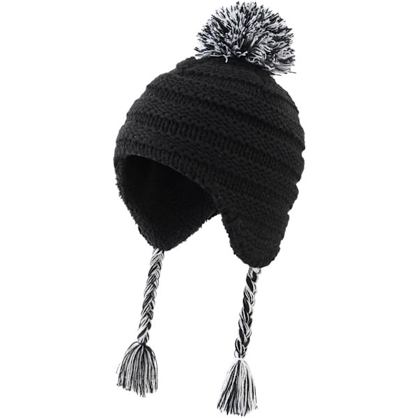 racy Toddler Earflap Beanie för pojkar flickor barn Sherpa fodrad vinter stickad mössa svart 3-8 år