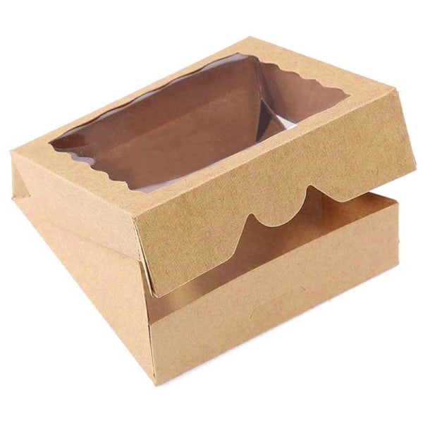 O MER 9 tums bruna kaka bageri lådor, stora Kraft paj lådor med PVC fönster Naturlig engångslåda 9x9x2,5,12 av förpackningen