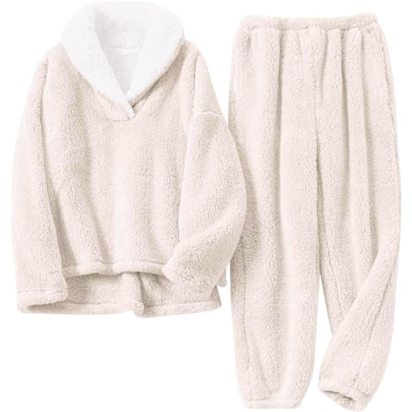 ysyt Dam Fluffy Pyjamas Set Vinter Varma Fleece Nattkläder Fuzzy Plysch Mysig Pullover Byxor