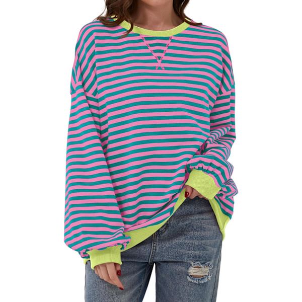 IVEEK Dam Oversized Randig Färgblock Långärmad Rund Hals Sweatshirt Casual Lös Pullover Y2K Skjorta Topp