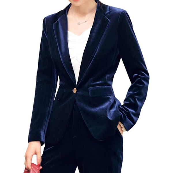 ov Dam 1 Knapp Sammet Blazer Kappa Slim Fit Casual Krage Kontorsjacka Kostym - Grön #2 Blå-(blazer Stor