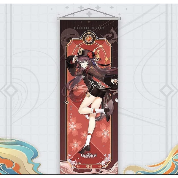 För Genshin Impact Wall Scroll Poster Hängande väggkonst Premium Konstnärlig Canvas Anime Bild Karaktär Merchandise HUTAO