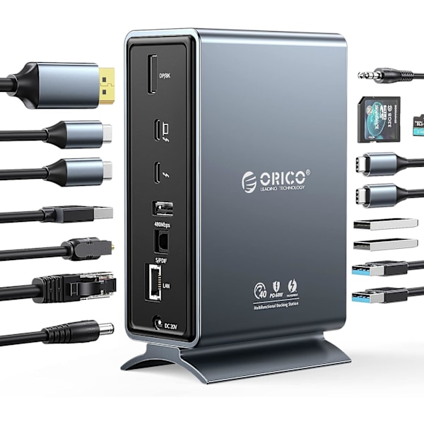 USB-C trippelskärmsdockningsstation för MacBook Pro M1/M2/Windows med 100 W strömförsörjning, 15-i-1 USB C-dockningsstation för bärbar dator med 3 HDMI-portar, 8 USB-portar