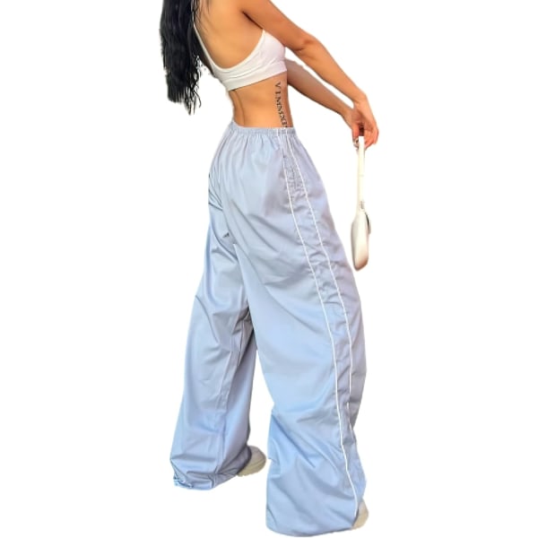 I Track Pants Kvinnor Baggy Byxor Y2k Byxor Fallskärmsbyxor för Kvinnor Y2K Kläder Ljusblå Stor