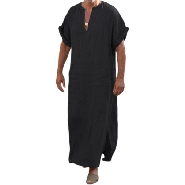 MVA Muslimsklänningar för män Långärmade Randiga Henley-skjortor Kaftan Muslim långklänning Thobe Robe för män Kortärmad-bl 5X-Large