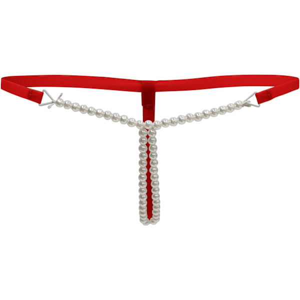 OM Dam Pearls Massage Chain Trosa G-String Låg Midja T-Rygg Trosor Thongs Underkläder Röd En Storlek