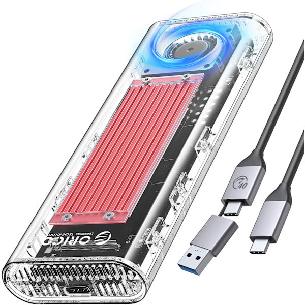 8  40 Gbps M.2 NVMe SSD-hölje med inbyggd kylfläkt, verktygsfritt externt hårddiskkabinett, stöd för 2230 2242 2260 2280 (endast M-nyckel), kompatib