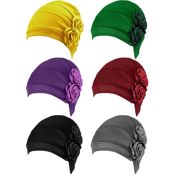 ieces Dam Turban Blommössor Vintage Mössa Huvudduk Elastisk Huvudband Mössa Fina Färger