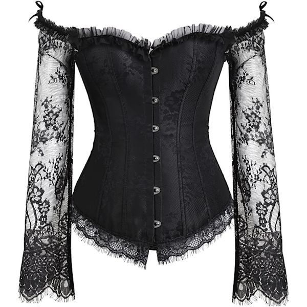 AR Dam vackra blommiga snörning benad överbyst korsett Bustier Lingerie Bodyshaper topp ärm - Svart X-Large