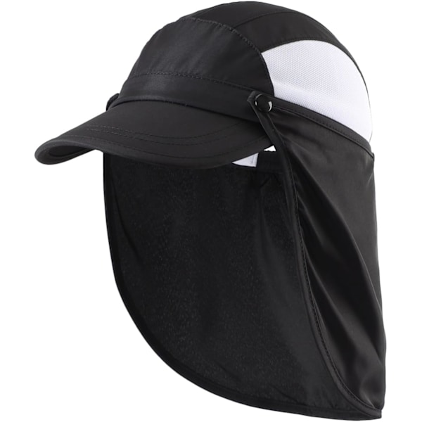 racy Utomhus Barn Solskydd Mössa Mesh UPF50+ Nackskydd Hatt Snabbtorkande Solhattar Svart En Storlek