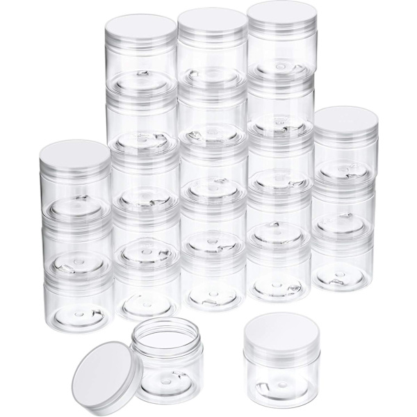 0 ml, svart lock) - 24 st genomskinliga runda förvaringsburkar i plast Bredmunniga plastbehållare burkar med lock för förvaring Li genomskinligt lock 2 oz