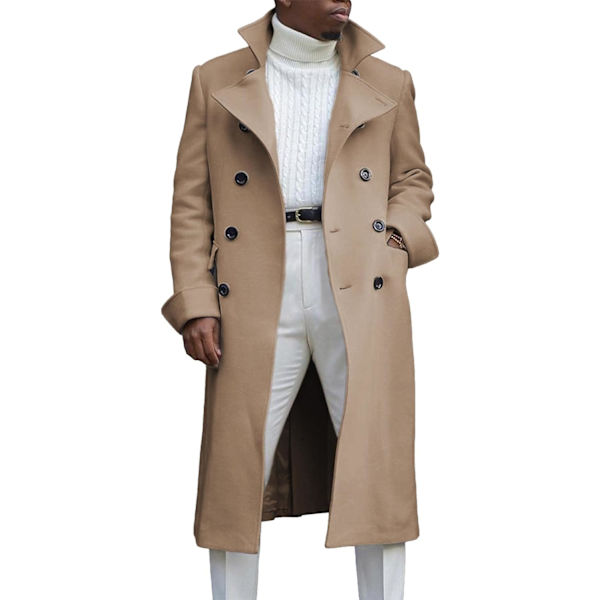 THRON Herr Casual Trenchcoat Slim Fit Notch Krage Lång Jacka Overcoat Enkelknäppt Peacoat med Fickor Z-khaki X-Large