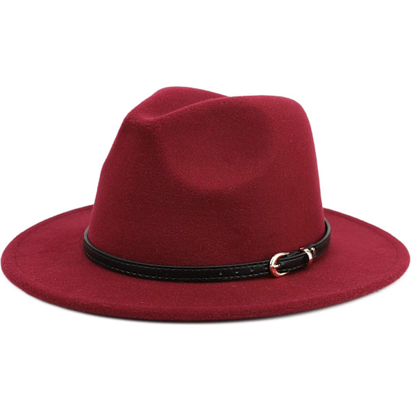 esh Bred Unisex Klassisk Bälte Spänne Fedora Hatt B Vinröd
