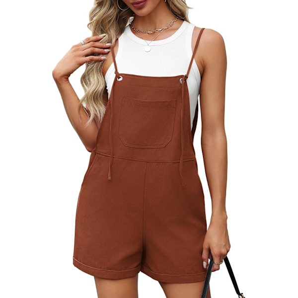 EFAN Dam Shorts Overalls Ärmlös Justerbar Rem Shorts Rompers Jumpsuit Med Ficka Röd Brun XX-Large
