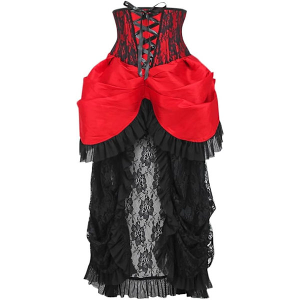 sy corsets Dam Top Drawer Stålfjäder Röd/Svart Spets Victoriansk Bustle Underbust Korsett Klänning Svart/Röd X-Large