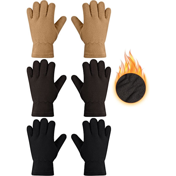 INIOR 3 par barn fleece vinterhandskar varma full fingerhandskar för pojkar flickor barn snö utomhusaktiviteter Suppli kaffe, kamel, 8-12 år
