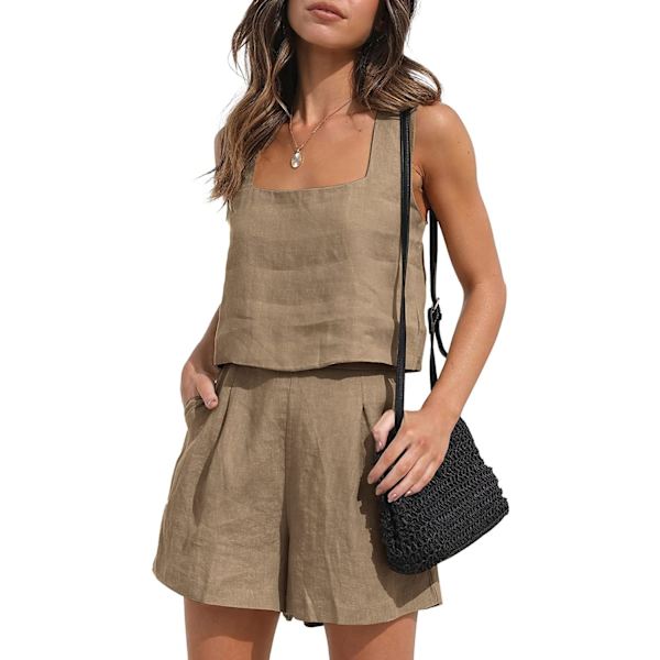 N Damkläder Två Delar Linne Matchande Set 2 Delar Lounge Shorts Crop Tank Tops 2023 Trendiga Kläder Sommarsemester