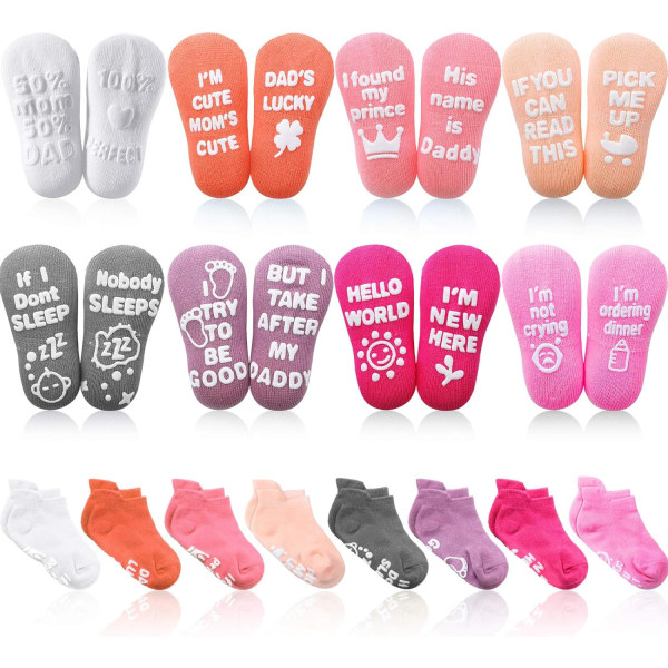 airs Baby Socks Set Baby Non-Slip Grip Ankle Socks Non-Skid Gripper Socks med roliga ordspråk, 0-24 månader/ 1-3 år Rosa serie 3-5 Plus