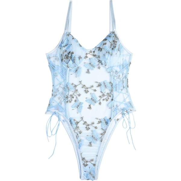 osy Kvinnor Sexig Spets Upp Blommig Broderad Teddy Lingerie Bodysuit Topp Mesh Sheer En Del Fjäril Ljus Liten