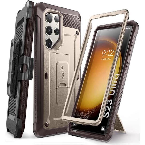 CASE Unicorn Beetle Pro Fodral för Samsung Galaxy S23 Ultra 5G (), Helkropp Dubbelskikts Robust Bältesklämma & Stativ C FDE