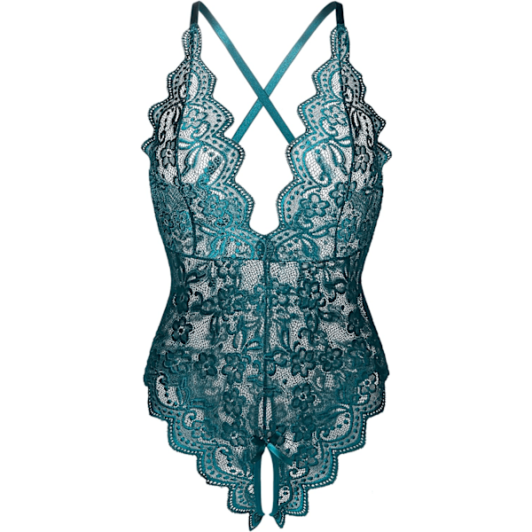 nalla Dam One Piece Teddy Plunging Lace Bodysuit Elegant Honeymoon Lingerie Grön Liten