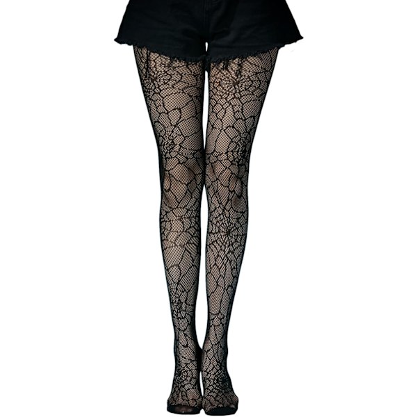 dusa Dammönster Mesh Fishnet Strumpbyxor Hög Midja Sheer Strumpor Strumpbyxor Halloween Svart En Storlek