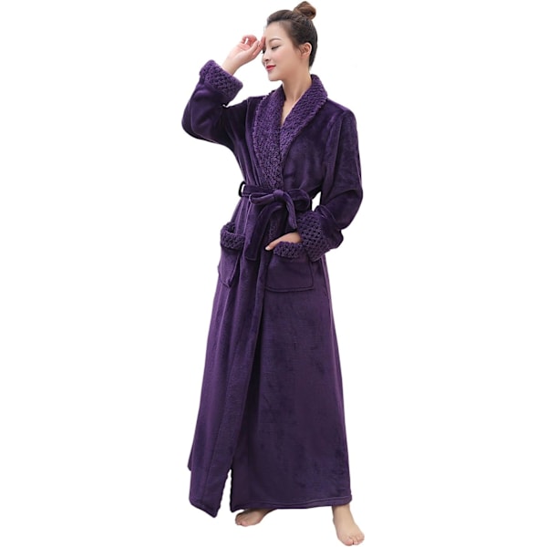 ASA Fleece-badrockar för kvinnor, plyschbadrock med sjalkrage, hel längd, badrock i flera färger, sjalkrage Pu Small-Medium