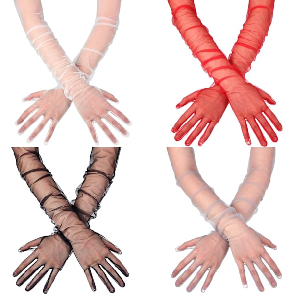 airs Dam långa tyllhandskar genomskinliga bröllopshandskar armbågslängd operahandskar för fest  Medium