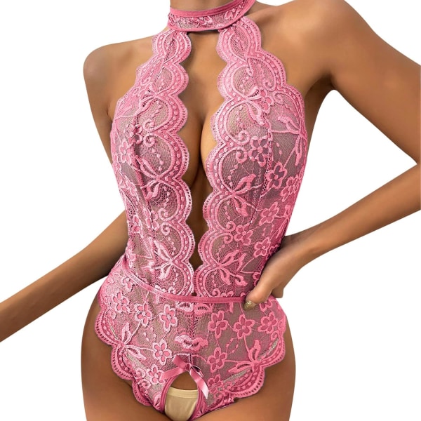 sv Naughty Nightlife Bodysuit Baddräkt i ett stycke Sexig Babydoll Chemise Underkläder Bandage Underkläder Set Rosa X-Large