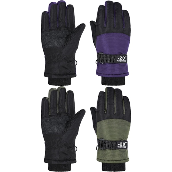 INIOR 2 par vattentäta vinterhandskar för barn, skidhandskar för pojkar och flickor, utomhus, varma, tjocka snowboardhandskar för Co Purple, Dark Gr 8-12 år
