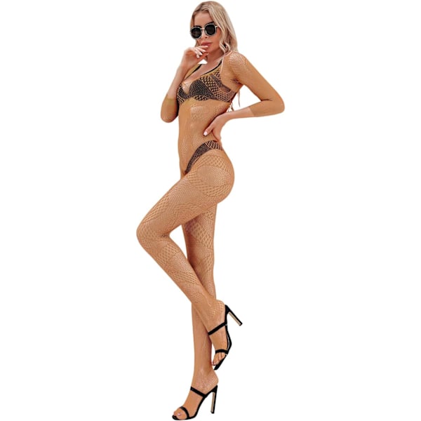 KELF Dam Snake Fishnet Bodystocking Jumpsuit Sexy Mesh Strumpbyxor Lingerie One Piece Långärmad Bodysuit Nude One Size