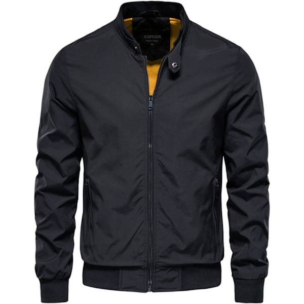's Ståkrage Bomberjacka Utomhusrock Casual Solid Ytterkläder Businessjacka Svart X-Large