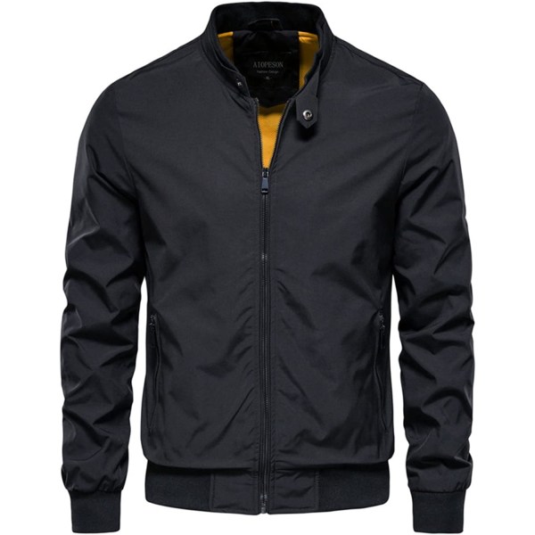 's Stand Collar Bomberjacka Outdoor Coat Casual Solid Outwear Business Jacka Black Medium
