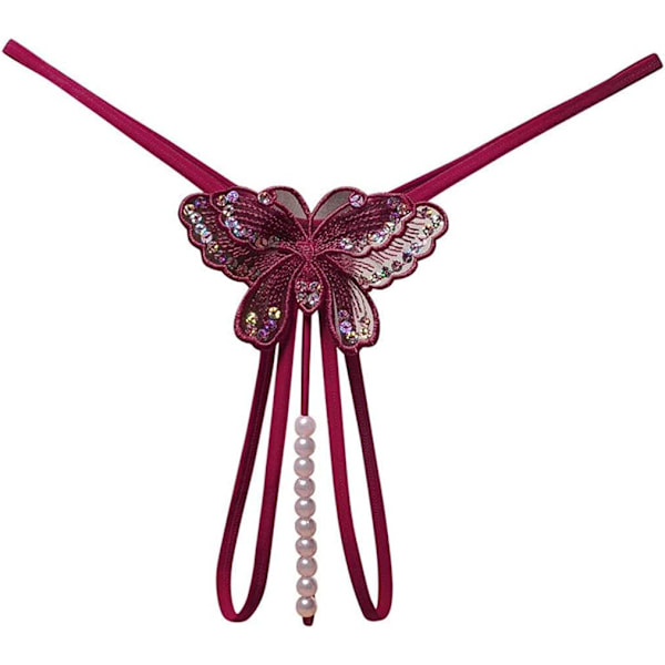 exi Fashion Dam Öppen Gren Trosa Transparent Sexig Underkläder Cutout Spetsbroderi G-String Trosor Brun En Storlek