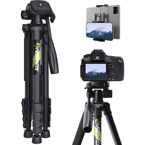 Eurax 66" videokamerastativ för Canon Nikon Lightweight Aluminium Travel DSLR kamerastativ med universal telefonfäste och bärväska