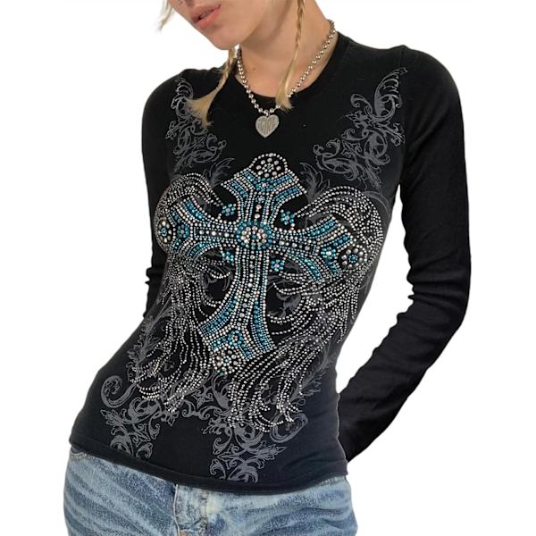 Kvinnors Vintage Fairy Grunge Randig Långärmad Skjorta Slim Fit Fick Fram Gotiska Hoodies Färgblock Tunika Toppar