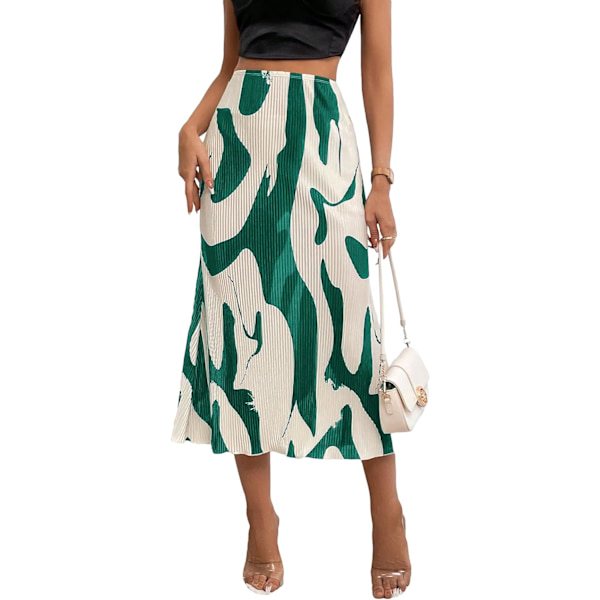 dusa Dam High Waist Graphic Print A Line Plisserad Lång Kjol Grön Stor