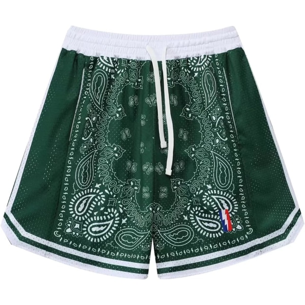 EMON Herr Basketboll Shorts Träning Athletic Paisley Shorts Mesh Print Löparshorts Gröna X-Large