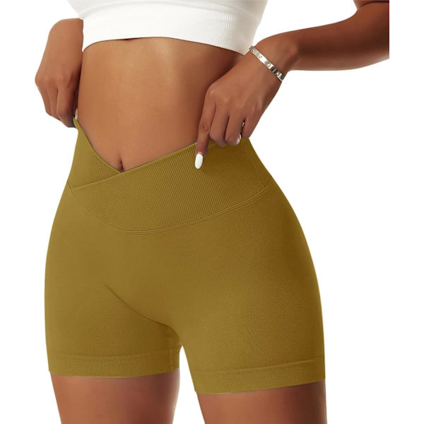 ie Dam GYM Shorts V Cross Elastisk Push Up Yoga Shorts Booty Scrunch Hög Midja Atletiska Leggings Olivgrön Liten