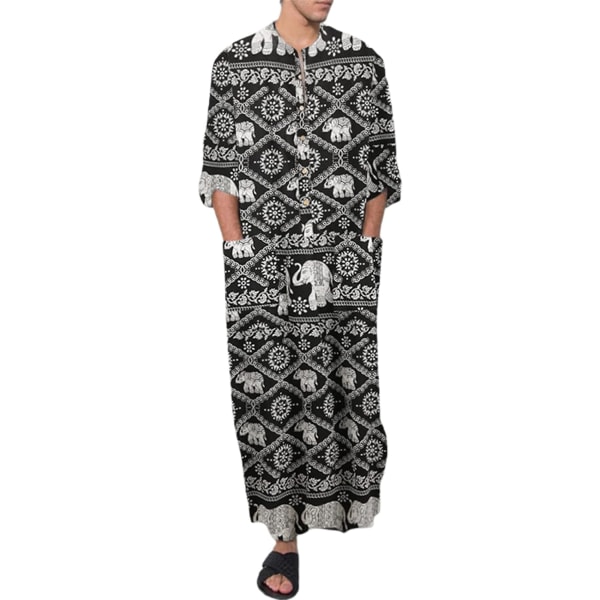 MVA Muslimsklänningar för män Långärmade Randiga Henley-skjortor Kaftan Muslim långklänning Thobe Robe för män Y-elefant Stor