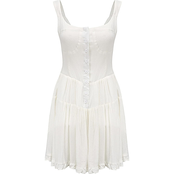 ivimos Dam Sommar Bomull V-hals Knapp Ned Casual Ruffled Swing Miniklänning Vit Stor
