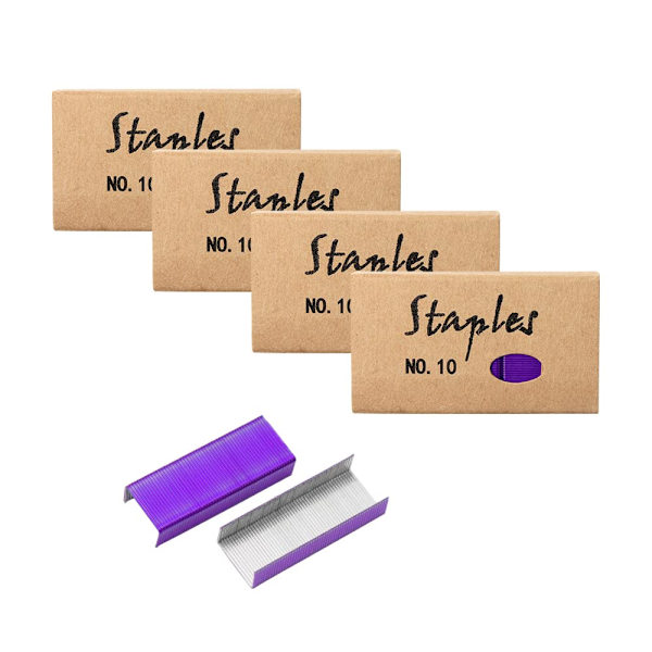 ack Färgade Häftklamrar Set Mini Häftklamrar #10 Metall Häftklamrar Påfyllning för Skrivbords Häftapparater, Syltfria Nr.10 Häftklamrar för Mini Stap Lila Färg Nr.10