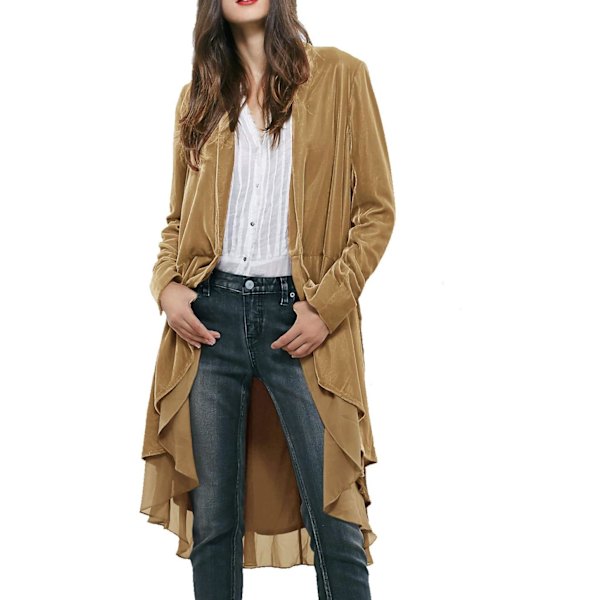 ivimos Dam Ruffled Asymmetrisk Lång Sammet Blazers Rock Casual Jackor Khaki X-Large