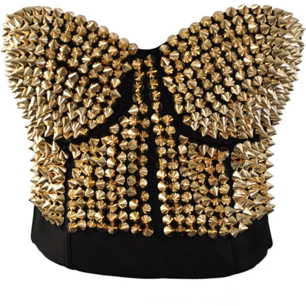vila.Y Fashion Metallic Spike Punk Goth BH Clubwear Guld Stor