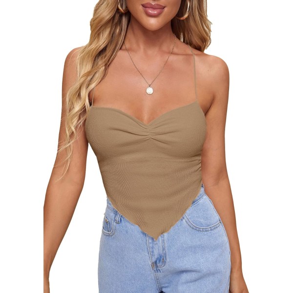 dusa Dam Criss Cross Rygglös Remsad Asymmetrisk Fåll Crop Cami Top Apricot Stor
