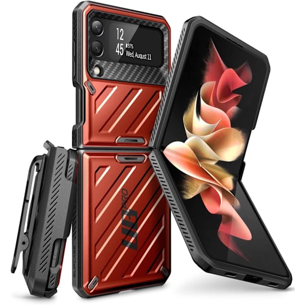 CASE Unicorn Beetle Pro Series Fodral för Samsung Galaxy Z Flip 3 5G (2021), Helkropp Dubbelskikts Robust Skyddande Fodral med Ruddy