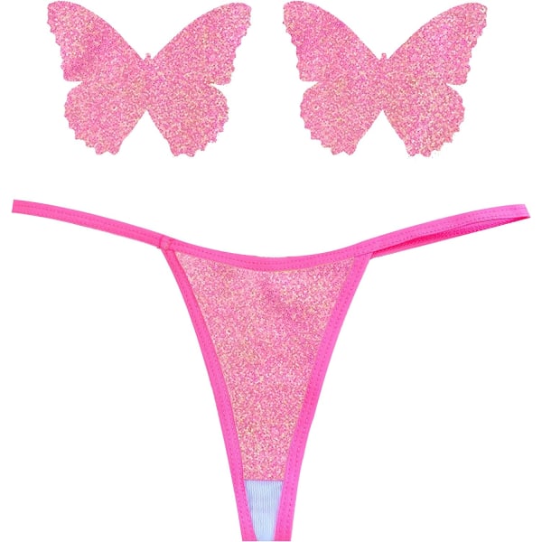 En naken Naughty Nix G-string med matchande Nipztix Pasties Bella Rosa Irid