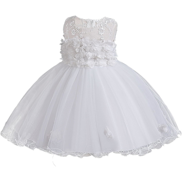 JI 6M-6T Flickebarn Tulle Ärmlös Båge Prinsessa Fest Bröllop Tävling Första Födelsedagsfest Spetsklänning